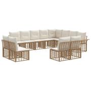 vidaXL Utomhussoffset med kudde 12 pcs Naturlig och Creamvit Polyester