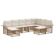 vidaXL Utomhussoffset med kudde 9 pcs Naturlig och Creamvit Polyester