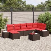 vidaXL Trädgårdsoffset med kudde 8 pcs Brun konstrotting