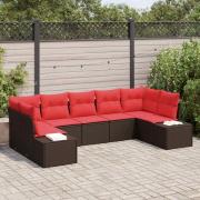 vidaXL Trädgårdsoffset med kudde 7 pcs Brun konstrotting