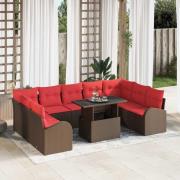 vidaXL Trädgårdsoffset med lagring med kudde 10 pcs Brun konstrotting