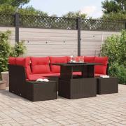 vidaXL Soffset med kudde 7 pcs Brun och Röd konstrotting