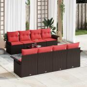 vidaXL Trädgårdsoffset med kudde 9 pcs Beige och Röd konstrotting