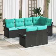 vidaXL Trädgårdsoffset med kudde med lagring 7 pcs Svart Poly rattan