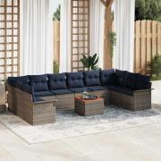 vidaXL Trädgårdsoffset 11 pcs Grå och Marinblå konstrotting