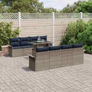 vidaXL Trädgårdsoffset med kudde med lagring 9 pcs Grå Poly Rattan