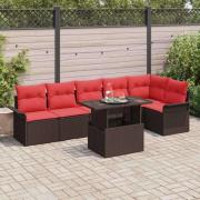 vidaXL Trädgårdsoffset med kudde med lagring 7 pcs Brun Poly rattan