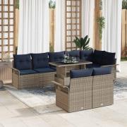 vidaXL Trädgårdsoffset med kudde med lagring 9 pcs Grå Poly Rattan