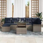 vidaXL Trädgårdsoffset med kudde med lagring 8 pcs Grå Poly Rattan