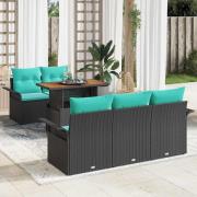 vidaXL Trädgårdsoffset med lagring 6 pcs Svart Poly rattan