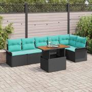 vidaXL Trädgårdsoffset med lagring 7 pcs Svart Poly rattan