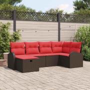 vidaXL Soffset med kudde med lagring 6 pcs Brun och Röd konstrotting