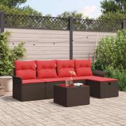 vidaXL Trädgårdsoffset med kudde med lagring 6 pcs Poly rattan