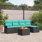 vidaXL Trädgårdsoffset med kudde med lagring 6 pcs Svart Poly rattan