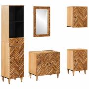 vidaXL Badrumsskåpsset med låda Väggmonterad 5 pcs Massivt mangoträ