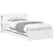 vidaXL Sängram med förvaring Vit 100 x 200 cm Konstruerat trä