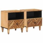 vidaXL Sängbord med låda 2 pcs Brun 50 x 33 x 60 cm Massivt mangoträ