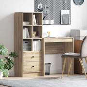 vidaXL Skrivbord med låda med hylla med lagring 2 pcs Sonoma-ek