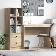 vidaXL Skrivbord med låda med hylla med lagring 2 pcs Sonoma-ek