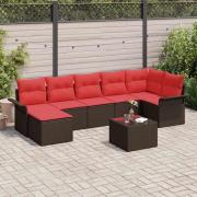 vidaXL Trädgårdsoffset med kudde 8 pcs Brun Poly rattan