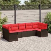 vidaXL Trädgårdsoffset med kudde 7 pcs Brun Poly rattan