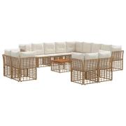 vidaXL Utomhussoffset 14 pcs Naturlig och Creamvit Polyester