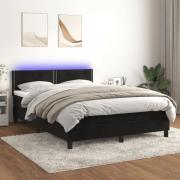 vidaXL Resårsäng med madrass och LED svart 140x200 cm sammet
