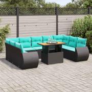 vidaXL Loungegrupp 10 delar med svarta dynor konstrotting