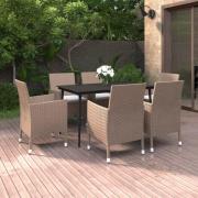vidaXL Matgrupp för trädgården med dynor 7 delar konstrotting och glas