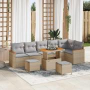 vidaXL Trädgårdsoffset 9 pcs Beige konstrotting