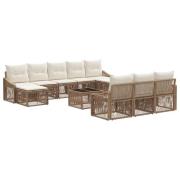 vidaXL Trädgårdsoffset 11 pcs Beige konstrotting