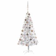 vidaXL Belyst plastgran med kulor silver 120 cm PET