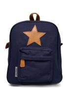 Smallstuff Back Pack, Navy With Leather Star Blå