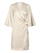 Selected Femme Slffranziska 3/4 Short Satin Wrap Dress Grå
