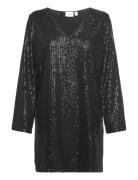 Vila Viglitas Deep V-Neck L/S Sequin Dress Svart