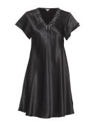 Lady Avenue Pure Silk - Nightgown W.lace, Short Svart