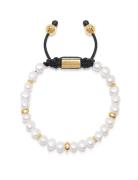 Nialaya Men's Beaded Bracelet With Pearl And Gold Vit