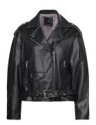 Mango Leather-Effect Biker Jacket Svart