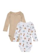 Name It Nbnbody 2P Ls Beige Animal Noos Multi/patterned