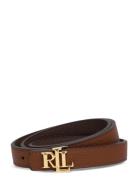 Lauren Ralph Lauren Logo Reversible Leather Skinny Belt Brun