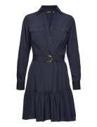 Lauren Ralph Lauren Belted Crepe Shirtdress Marinblå