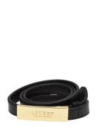 Lauren Ralph Lauren Logo Leather Skinny Belt Svart