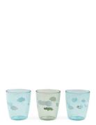 Yummy Mini Glass 3 Pcs Happy Clouds Green Home Meal Time Cups & Mugs B...