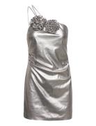 Mango Asymmetrical Maxi Flower Dress Silver