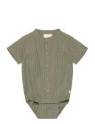 En Fant Body Shirt Ss Stripe Grön