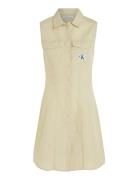 Calvin Klein Jeans Sleeveless Cotton Shirt Dress Beige