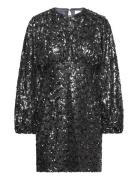 Malina Alexandra Balloon Sleeve Sequin Mini Dress Grå