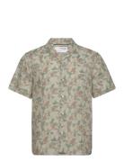 Selected Homme Slhrelax-Geo-Linen Shirt Ss Aop B Khaki Green