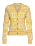 Ganni Logo Wool Mix Cardigan Gul