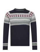 Lindbergh Heritage Jaqcuard Raglan Sweat Marinblå